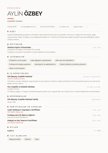 Güzellik Uzmanı Cv Örnekleri  cv indir